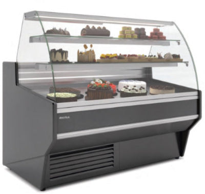 Vitrinas pastelería Serie VEP. Exposición 640 mm. Plano exposición en acero Inox AISI-304.